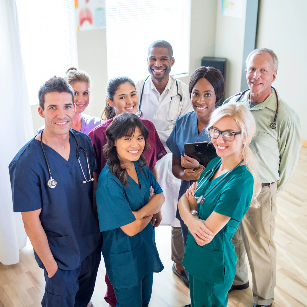 About Us page - doctors smiling at clinic. private medical letter